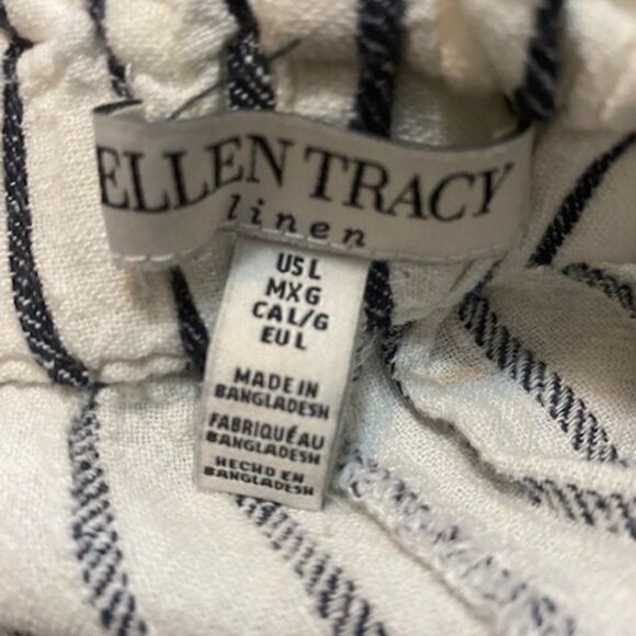 Ellen Tracy Black/White Stripe Linen blend wide-leg capri pants, size L - Picture 3 of 3